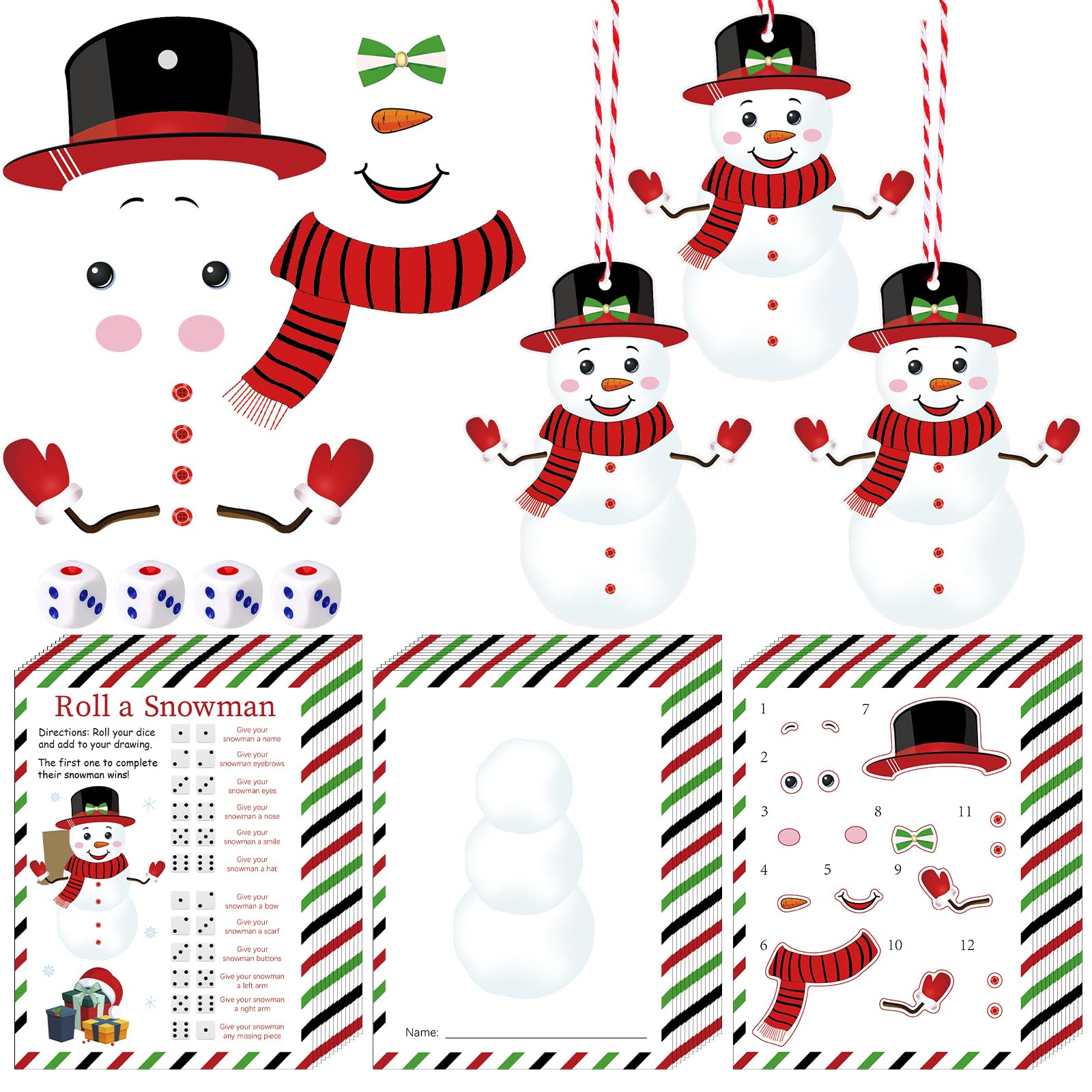 Fullhawl Roll a Snowman Game Dice Christmas Party Games Draw a Snowman White Elephant Gift Exchange for Adults Christmas Party Activity Winter Holiday Family Game