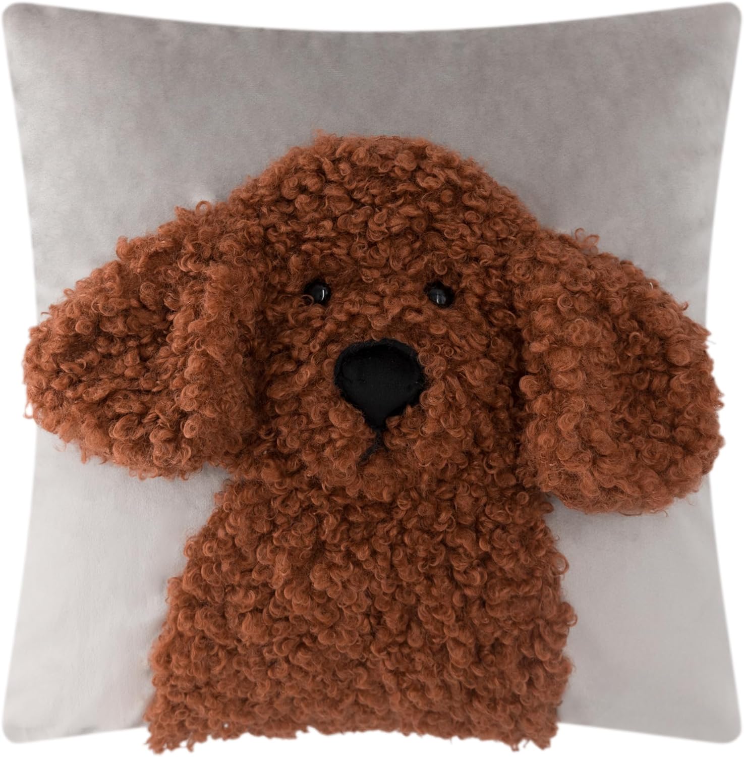 JWH Poodle Throw Pillow Cover Curly Brown Teddy Pillow Case Decorative Dog Shaped Cushion for Home Bed Couch Living Room 18x18 Inches Camel
