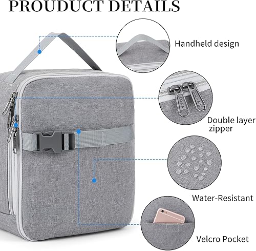 Miniatura 4 de XQXA Bolsa de almuerzo aislada  Lonchera reutilizable gruesa térmica, suave, a prueba de fugas, para adultos, oficina, viajes, picnic (gris-L)