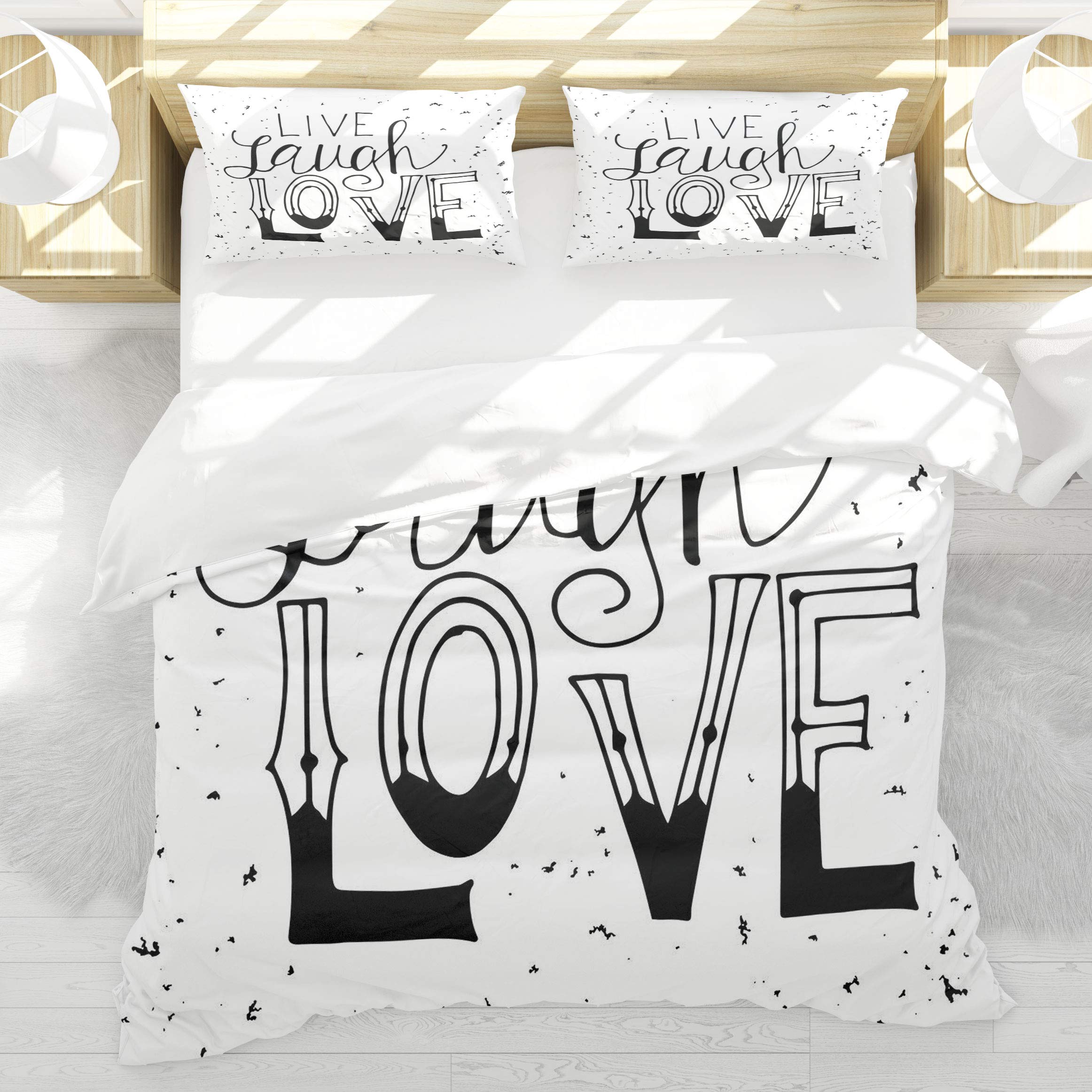Housse de couette 140x200cm Live Laugh Love avec ses deux taies d'oreiller BEDNRY