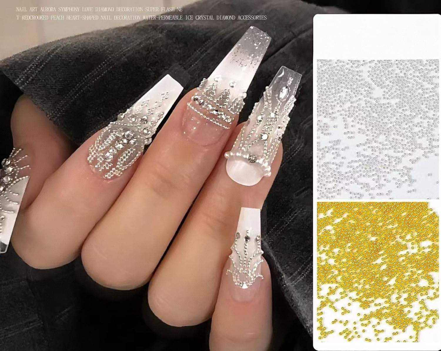 3D 4 Boxes Nail Caviar Beads for Nail Art Metal Mini Nail Ball Beads Golden Yellow Nail Studs DIY Decorations Accessories Multi-Size