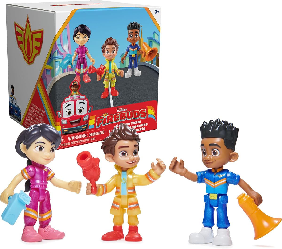 Paquete de regalo de figuras de acción de Disney Junior Firebuds con 3 juguetes coleccionables para niños: Bo, Jayden y Violet y accesorios, para edades de 3 años en adelante