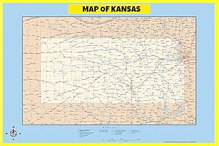 Map Of Kansas Style D - 24x36 - Laminated Wall Map Poster for Homes, Classrooms and Offices - Vivid Colors, Easy to Read, Clean Layout