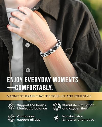 Miniatura 2 de MagnetRX Pulsera de hematita y piedra lunar, pulseras magnéticas de hematita de máxima fuerza, pulseras de cuentas blancas con cristales de luna