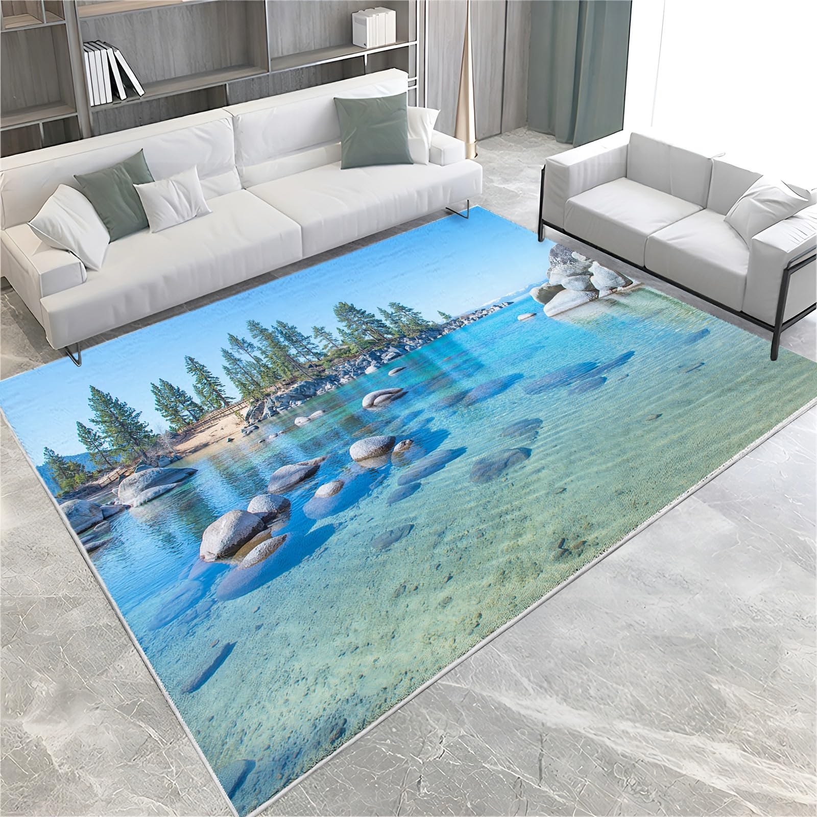 Alfombra de paisaje natural de 120 x 180 cm, antideslizante, lavable, suave, esponjosa, de franela, para cocina, pasillo, comedor