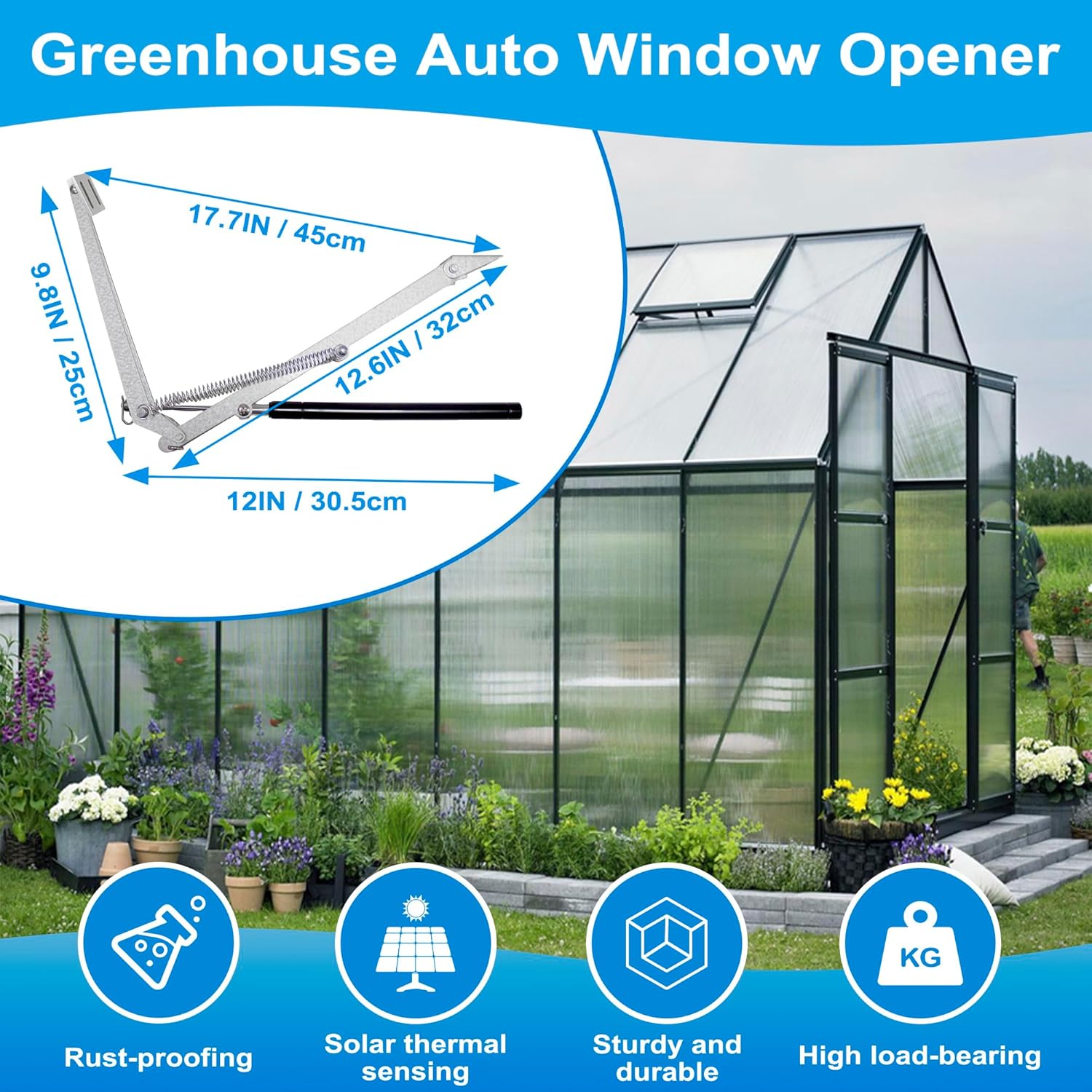 2PCS Greenhouse Window Opener, Auto Vent Opener, Solar Sensitive Automatic Roof Vent Opener, Solar Heat Hothouse Roof Vent Kit, Greenhouse Supplies, Dual Spring Up to 30lbs
