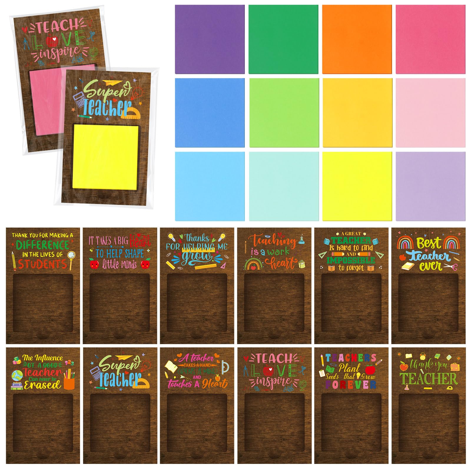 Motipuns Set di 24 supporti per appunti adesivi da scrivania per insegnanti, apprezzamento per insegnanti, con note adesive, regali di apprezzamento per insegnanti, regali per insegnanti, regali per