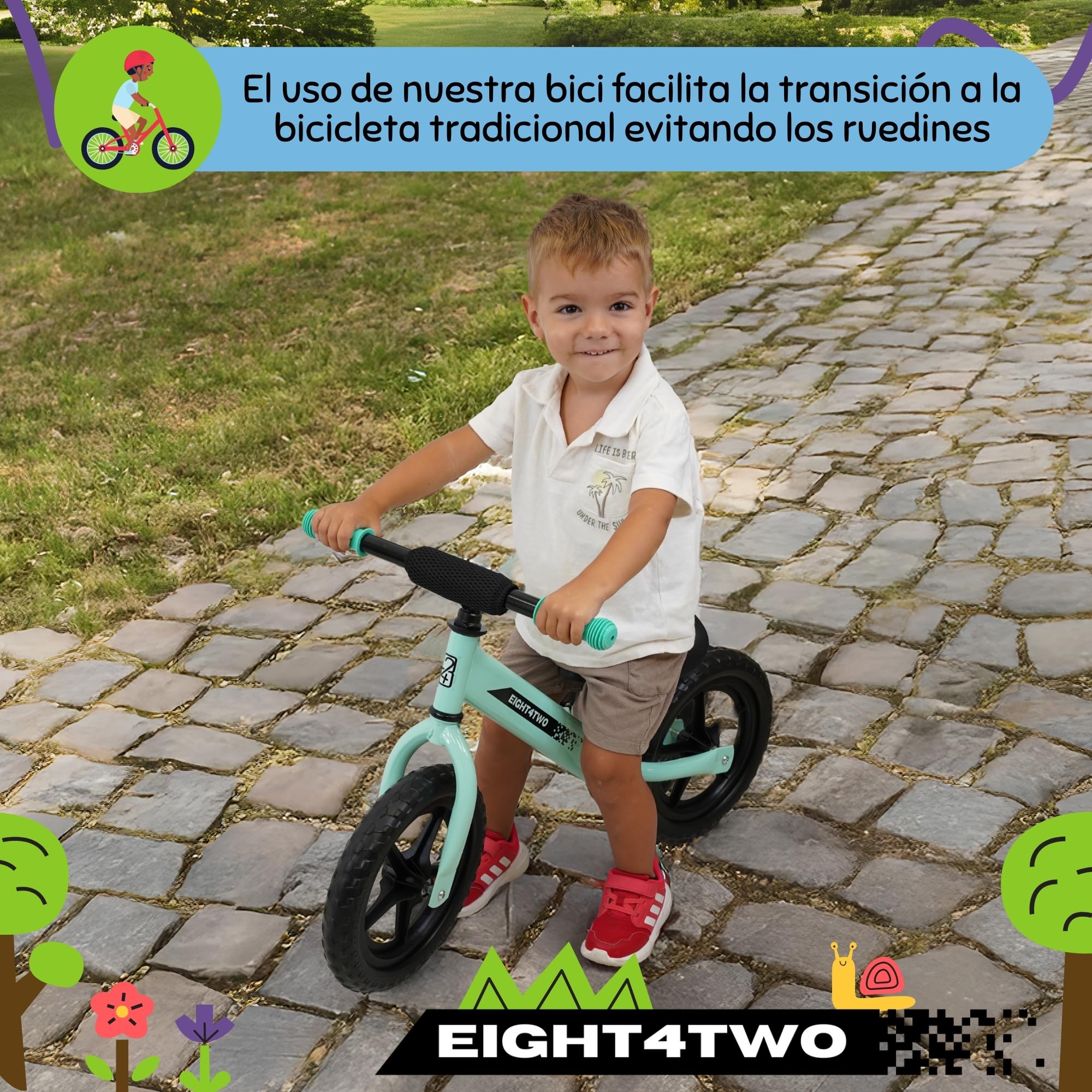 EIGHT4TWO Bicicleta sin Pedales para niño 2, 3, 4 y 5 años - Bici sin Pedales Ideal para Equilibrio - Juguetes para niños de 2, 3, 4 y 5 años.