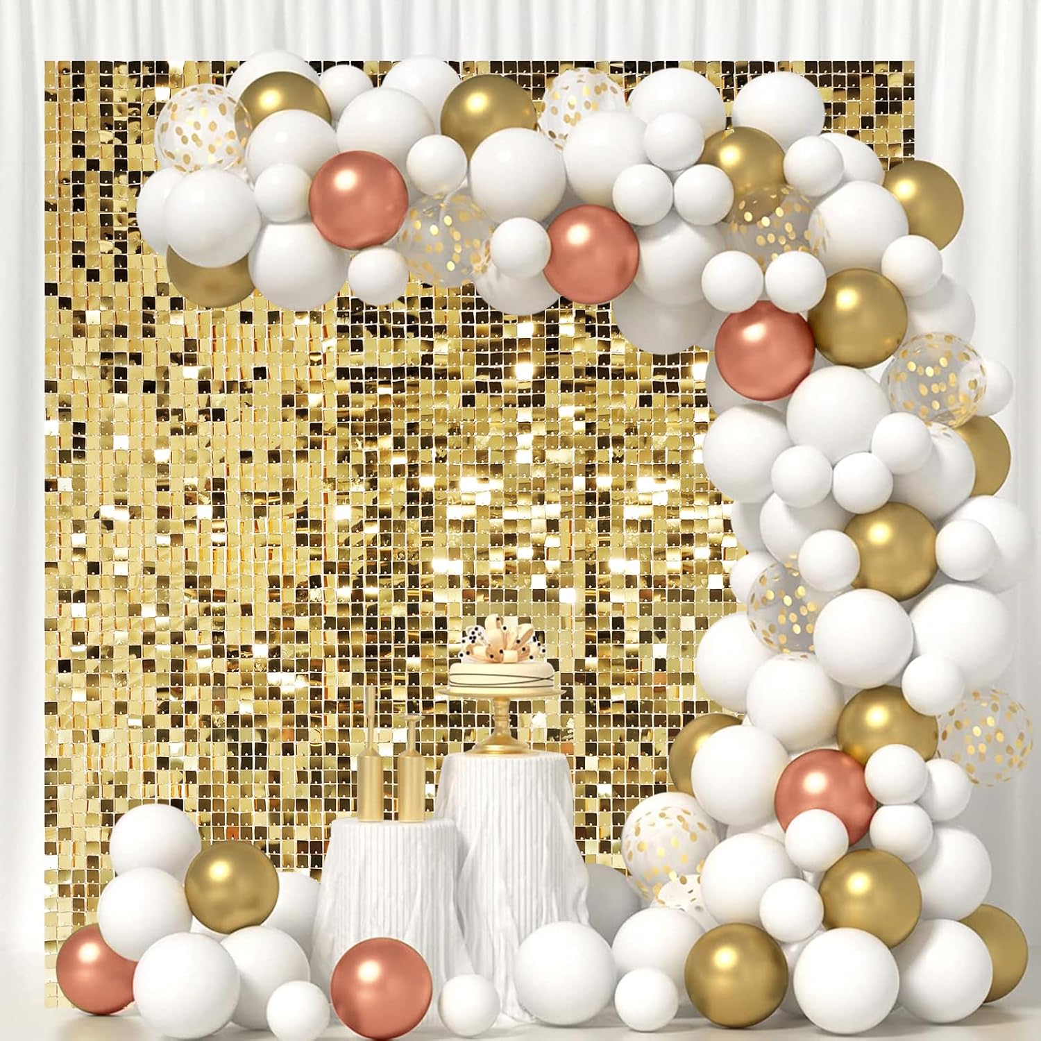 Light Gold Shimmer Wall Backdrop,Shiny Sequins,36 Pcs Sequins Backdrop Decoration Panels, Glitter Bling Photo Background Decorations for Birthday Party Wedding Engagement Anniversary Graduation
