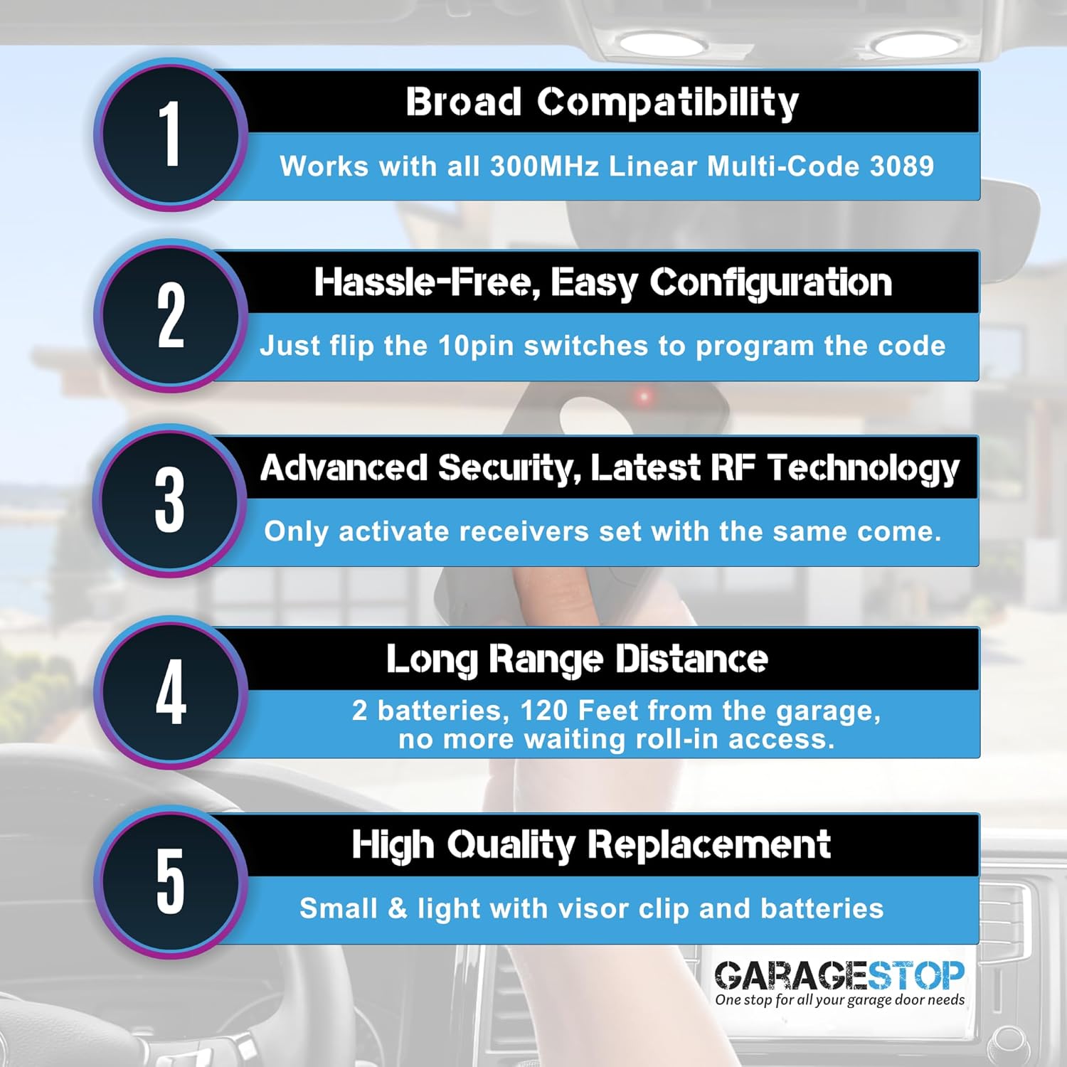 Garage Stop for Linear Multi-Code 3089 420001 Garage Door Opener Remote Keypad Bundle