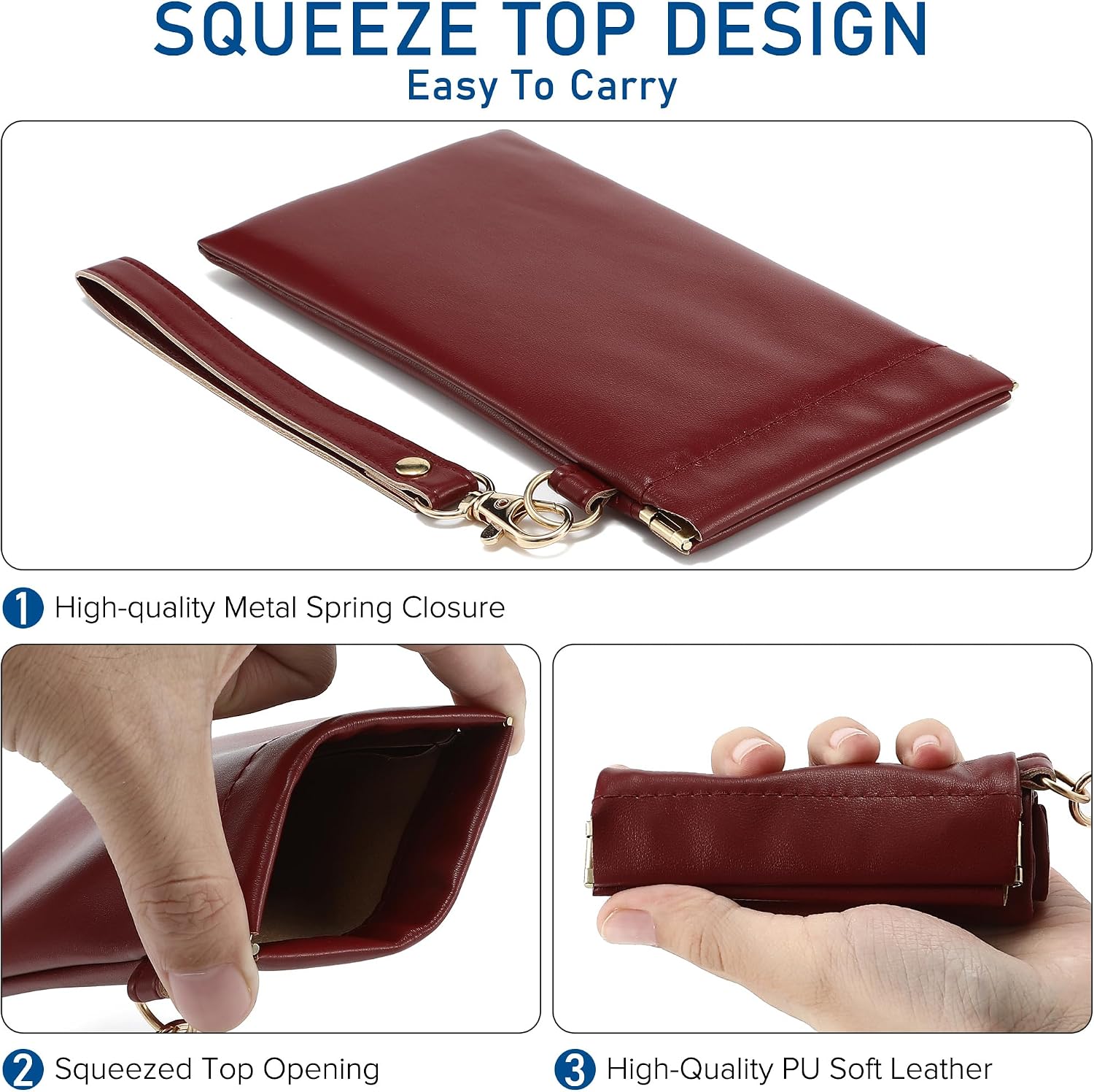 3 Pcs Soft Leather Sunglasses Pouch With Carrying Strap Large Squeeze Top Eyeglasses Bag Glasses Case for Women Men