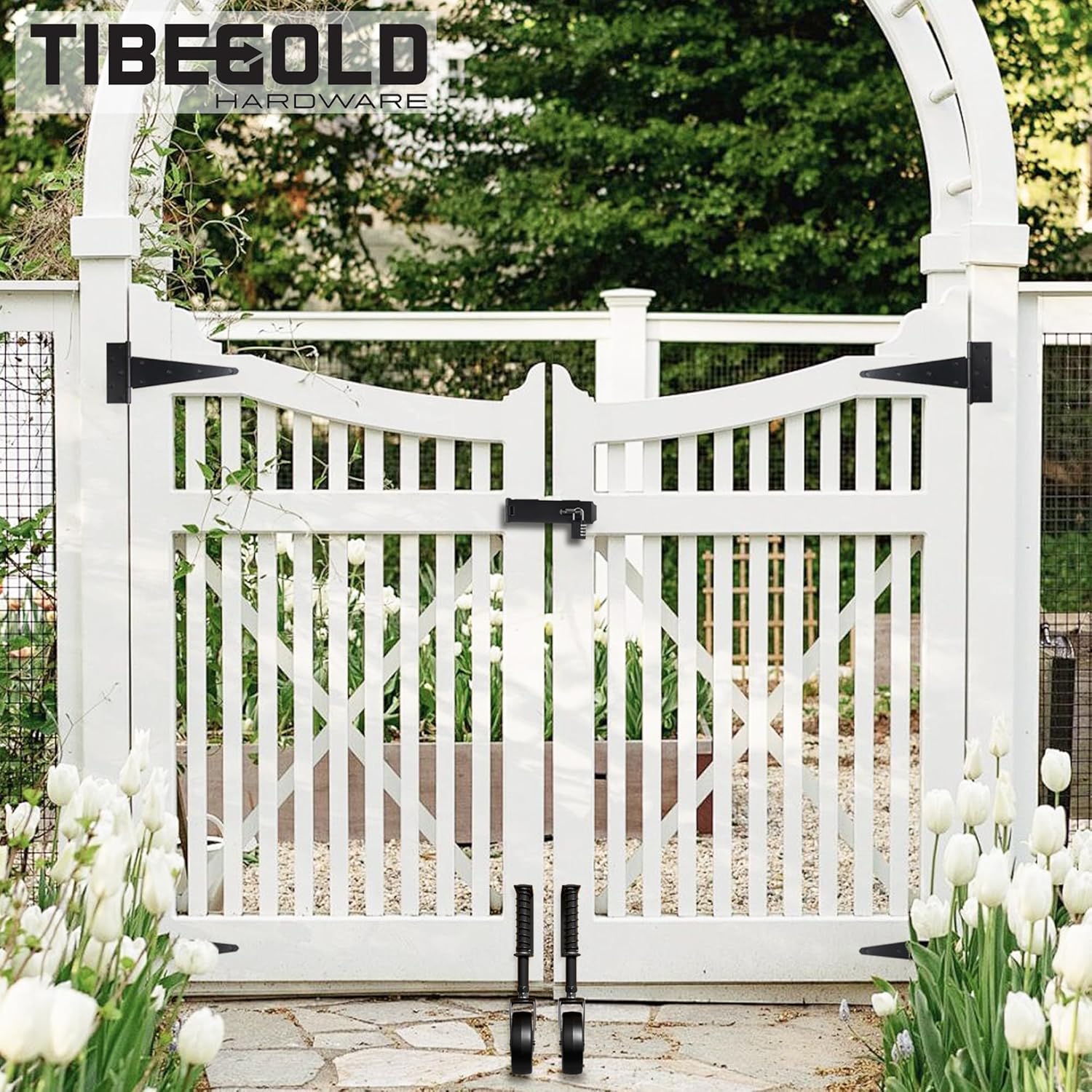 4" Spring Loaded Gate Caster, Heavy Duty Gate Wheel for Outdoor Wooden Gate Fence, Gate Support Helper with 360° Swivel, Anti Sag Gate Kit, 220 Lbs Capacity, Black, 2 Pack