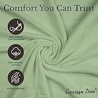 Vista 28 de Carressa Linen Pure Cotton, Luxury Twin Size Soft White Blanket Herringbone Pattern, Lightweight, Soft & Cozy Premium Fall Bed Throw Blanket for All