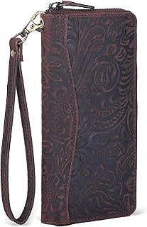 Oak Leathers Leather Wallet for Women - RFID Womens Wallet Clutch with 8 Credit Card Holder, Coin Pocket Vintage Brown Embossed