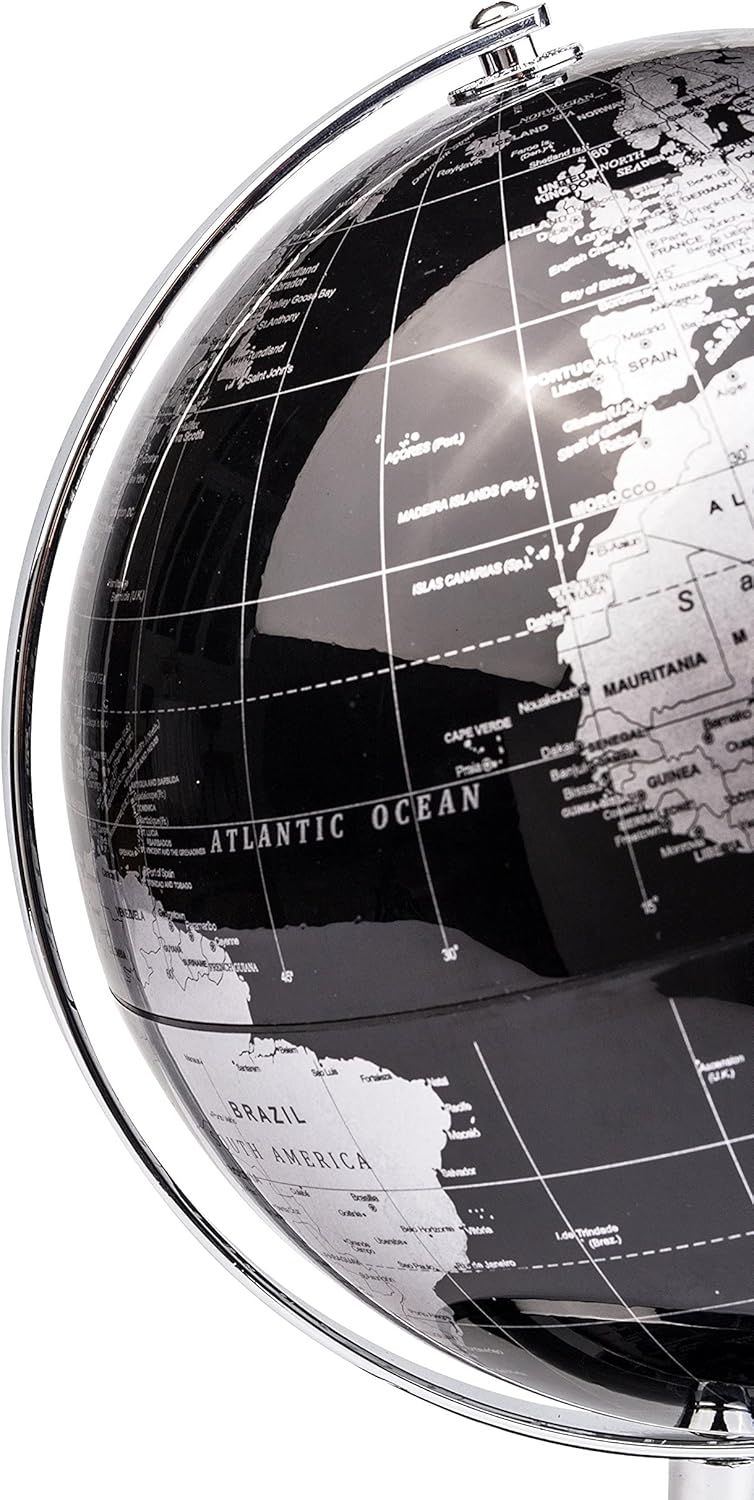 Exerz World Globe Black Dia 5.5-inch - Mini Educational Globe of Earth - Metal Base - Metallic Black