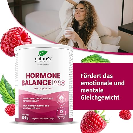 Nature's Finest Hormone Balance PRO - Hormone Balance Women with Ashwagandha St. John's Wort B Complex Zinc Gluconate Folic Acid & Niacin - Powder - 150 g - Made in the EU