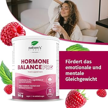 Nature's Finest Hormone Balance PRO - Hormone Balance Women with Ashwagandha St. John's Wort B Complex Zinc Gluconate Folic Acid & Niacin - Powder - 150 g - Made in the EU