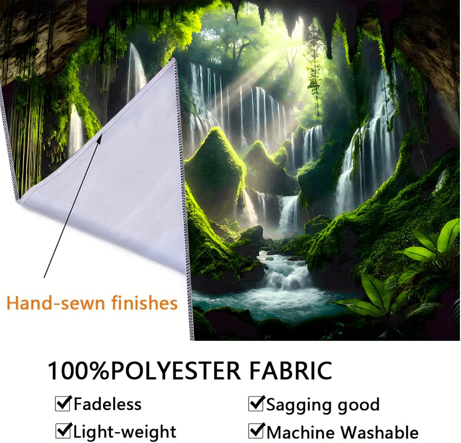 BSFHH Nature Tapestry Forest Tree Sea Cave Wall Hanging, Stream Through Rainforest Landscape Wall Art Tapestry for Bedroom Living room (Cave)