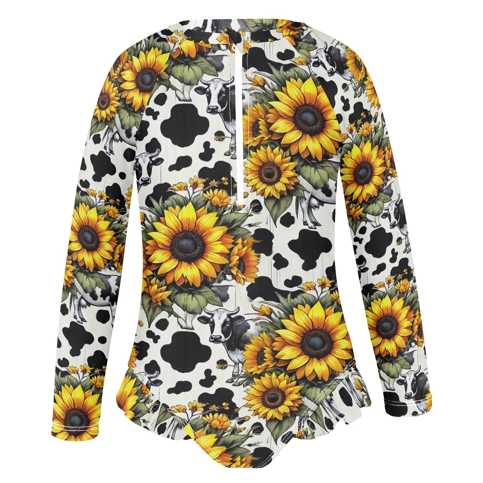 CHIFIGNO One Piece Swimsuits Girls Quick Dry Rash Guard Zipper Swimwear Sport Bathing Suit UPF 50+, Sunflowers Cow Print, 4T