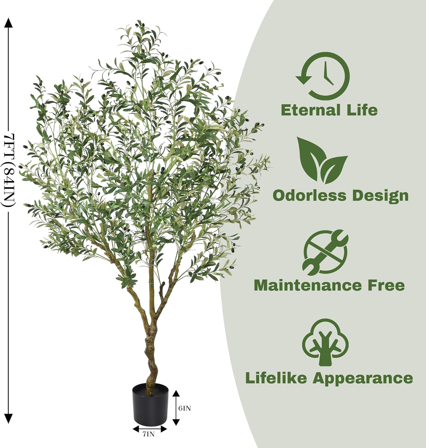 Artificial Olive Tree 7ft(84in) Tall Large Fake Floor Potted Faux Olive Silk Tree with Realistic Branches Leaves and Big Fruits, Artificial Plants for Home Living Room Office Indoor Decor(7feet,1pack)