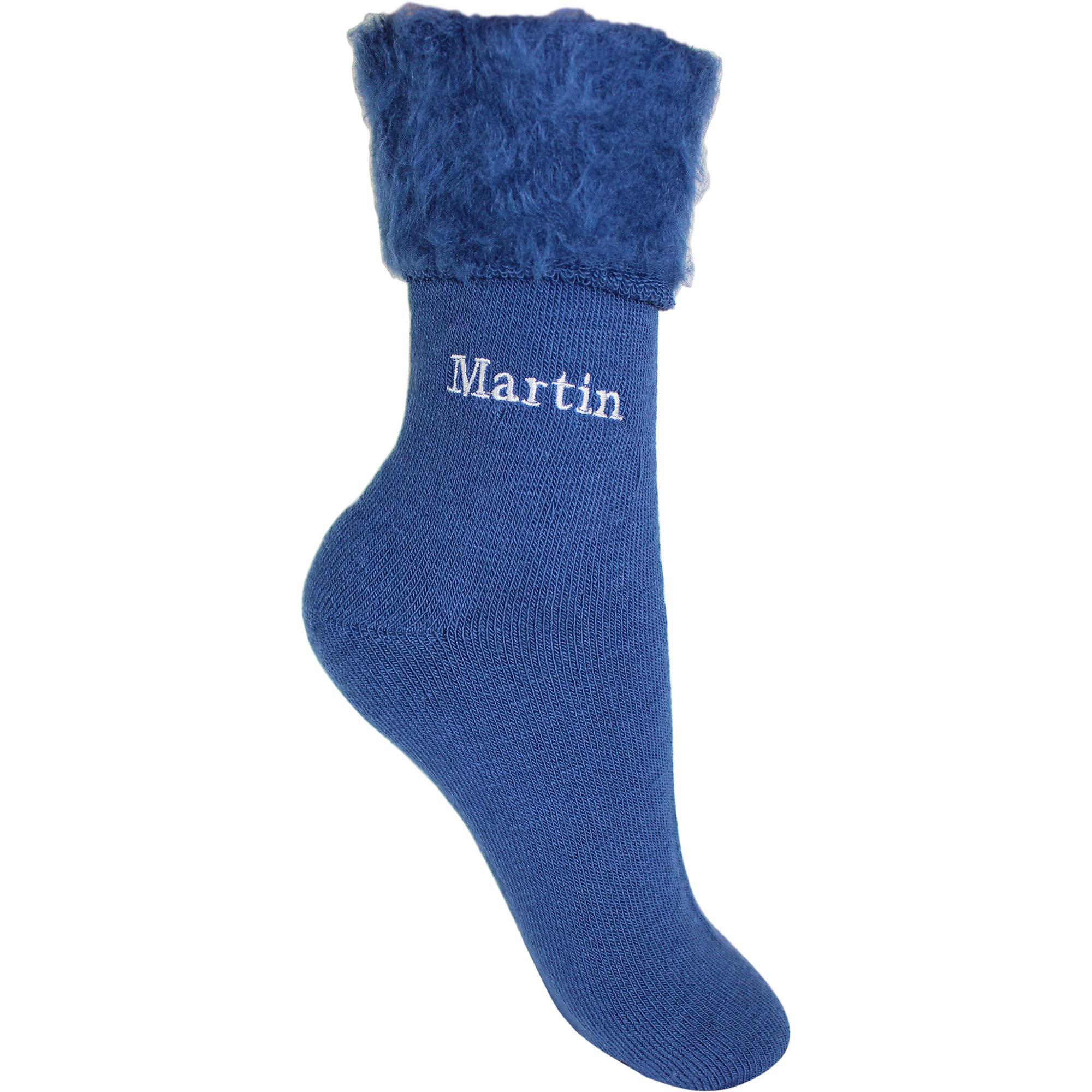 Teddyts Men's Blue Personalised Embroidered Super Soft Thermal Bed Socks (Blue)