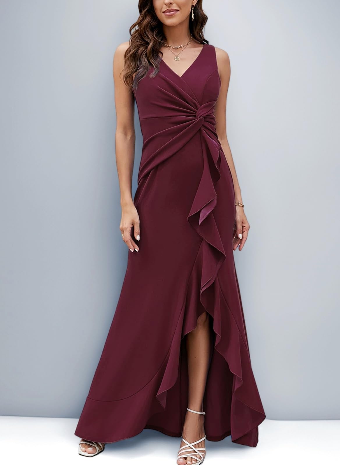 FQA Formal Evening Dresses for Women Elegant Evening Party Prom Dress Long Sexy V Neck Sleeveless Split Wrap