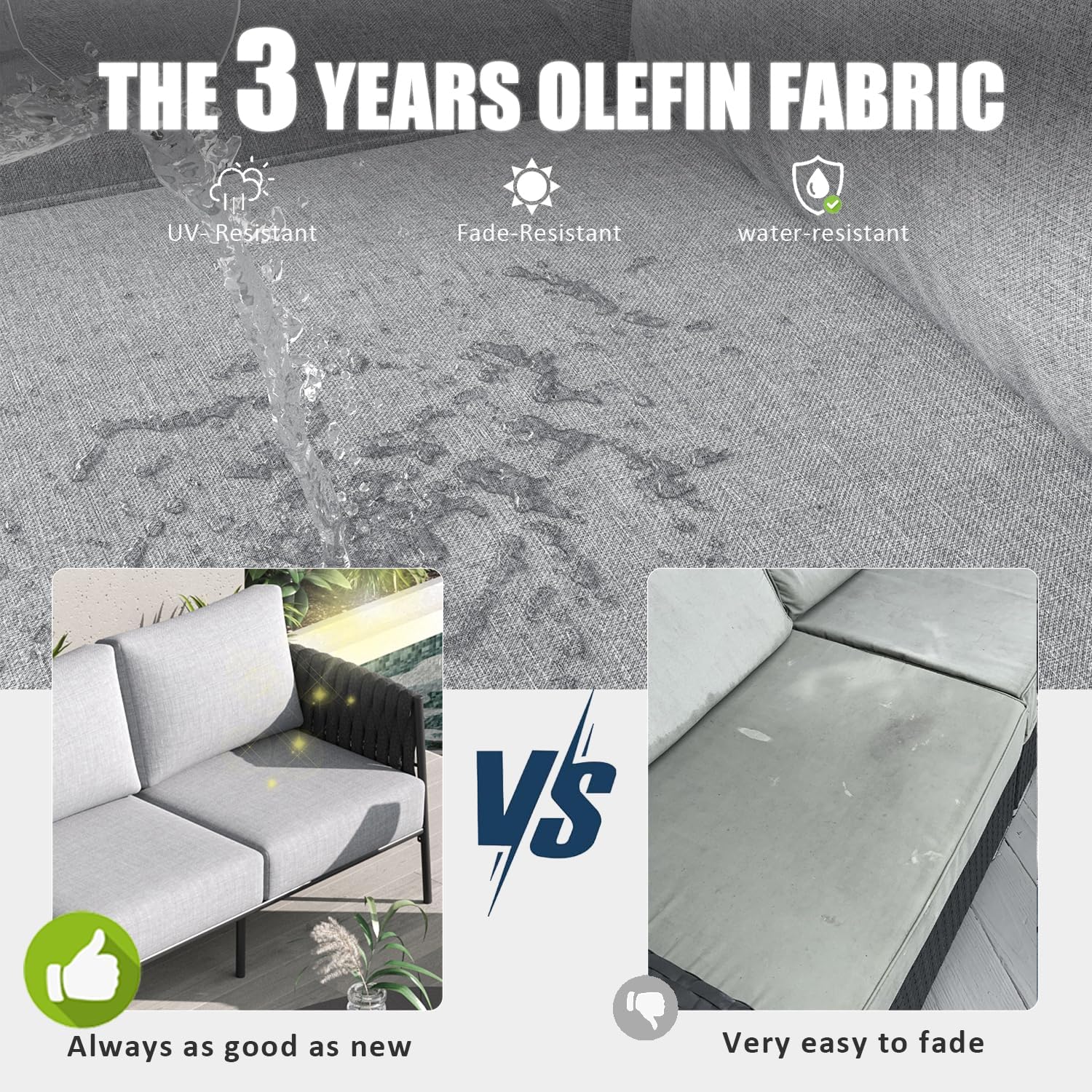 LayinSun Outdoor Patio Woven Rope Sofa, 3-Person Deep Seating Modern Couch 3-Seat for Outside