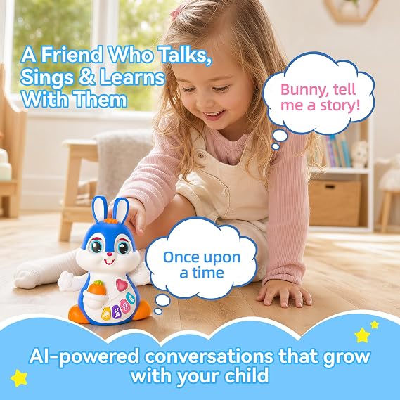 Cute Bunny AI Talking Robot Toy, Family AI Companion, Multilingual Emotional AI Companion, Hands-Free Voice Control Interactive Plush Gift for Kids Boys and Girls.