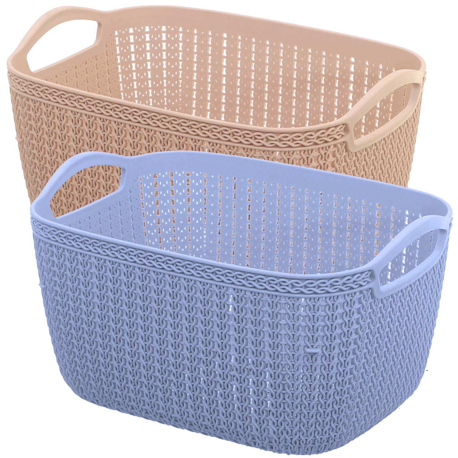 Kuber Industries Plastic 2 Pieces Multipurpose Medium Size Flexible Storage Baskets/Fruit Vegetable Bathroom Stationary Home Basket with Handles (Peach & Grey) -CTKTC43255 (B084HY2XB7) Amazon Price History, Amazon Price Tracker