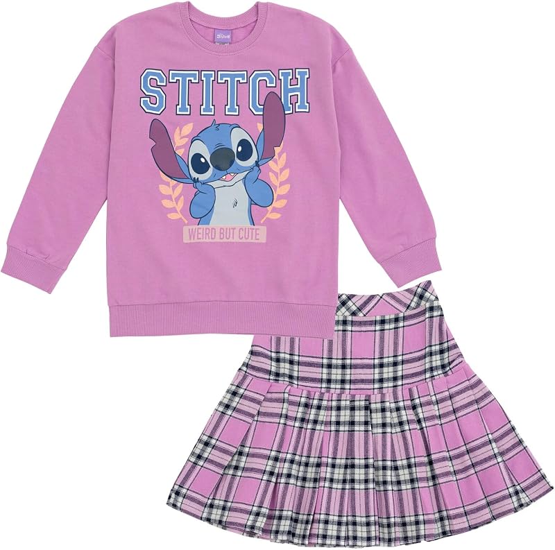 Disney Girls' 2-Piece Fleece Sweatshirt and Pleated Skirt Set Toddler to Big Kid