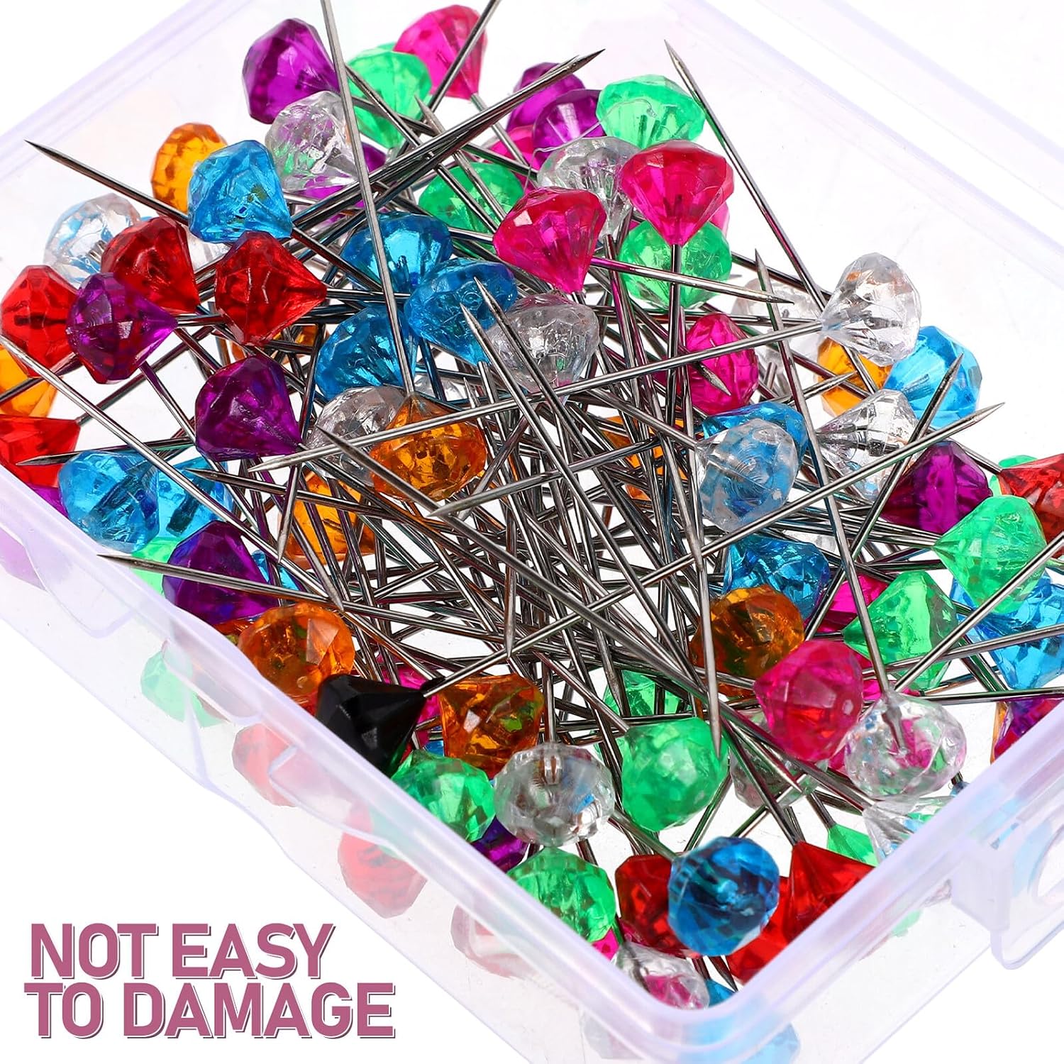 100pcs Crystal Diamond Straight Pins for Sewing and Scarf Jewelry Brooches, Medium Size 8 * 51mm, Wedding Bouquet and Dressmaker Head Pins for Bridal Accessories and DIY Craft