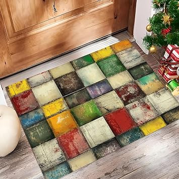 Dirt Trapper Door Mat, Retro Non-slip Barrier Mats for Indoor, Distressed Color Block Super Absorbent Entrance Rug Machine Washable Soft Floor Carpet, colorful, 50x80cm
