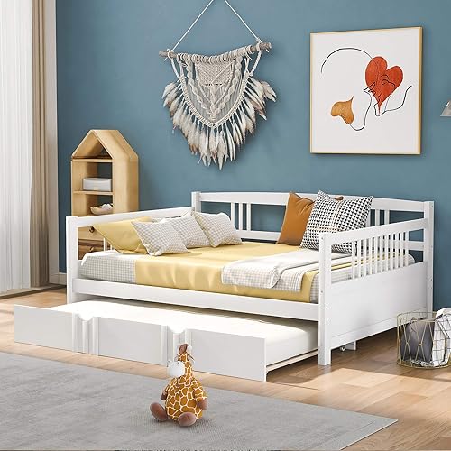 Miniatura 98 de Merax Sofá cama individual con listones de madera, soporte moderno sofá cama con rieles, tamaño individual, blanco marfil Marfil blanco,Espresso