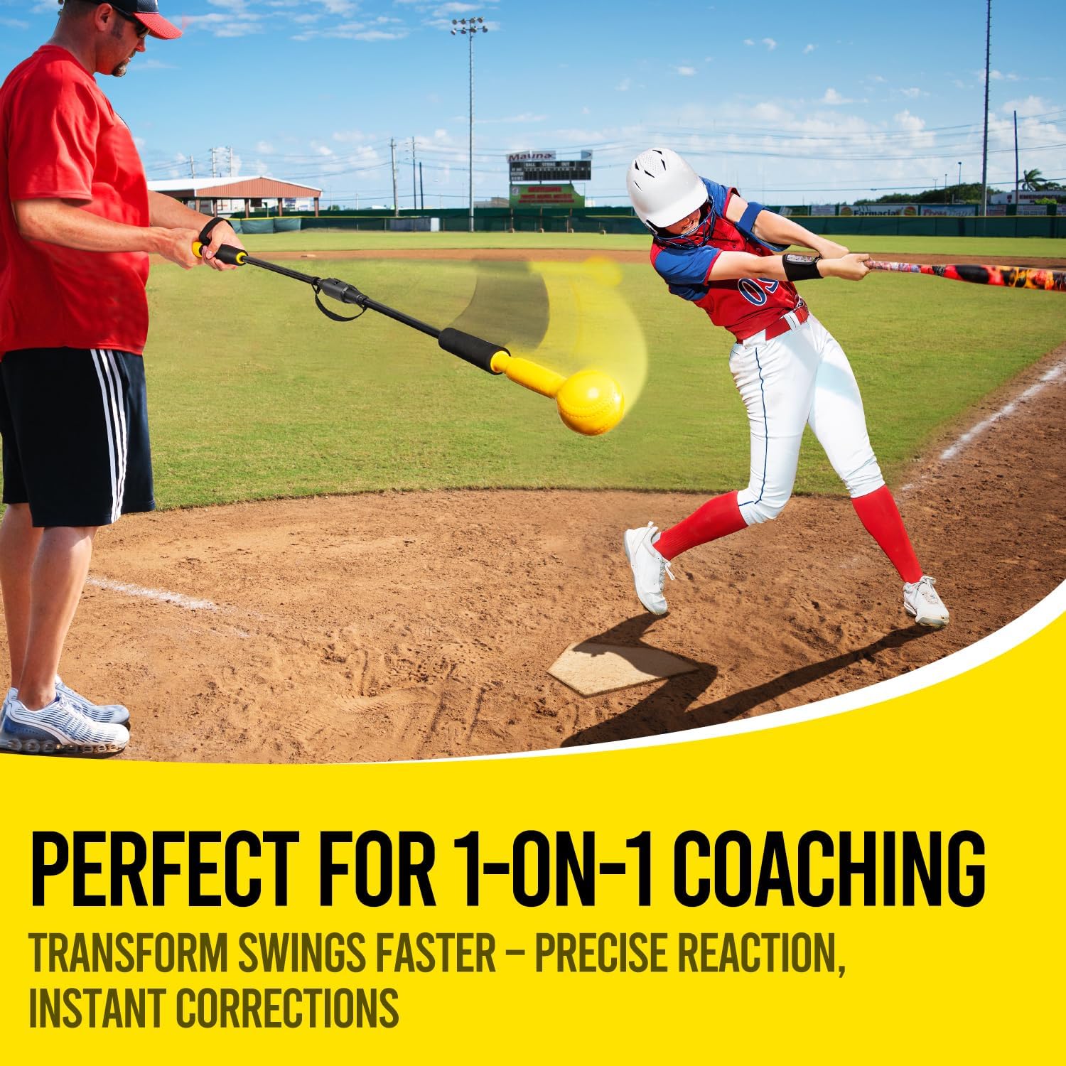 Baseball/Softball Hitting Stick with Dual-Size Ball Head, 54" Detachable Baseball Hitting Stick Practice Swing,Hitting,Batting,Portable Swing Trainer Great for One-On-One Coaching Training Equipment