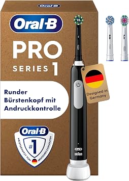 Oral-B Pro Series 1 Plus Edition Elektrische Zahnbürste mit 3 Aufsteckbürsten, Schwarz - Electric Toothbrush, Inkl. 3 Putzmodi für Zahnpflege, Designed by Braun
