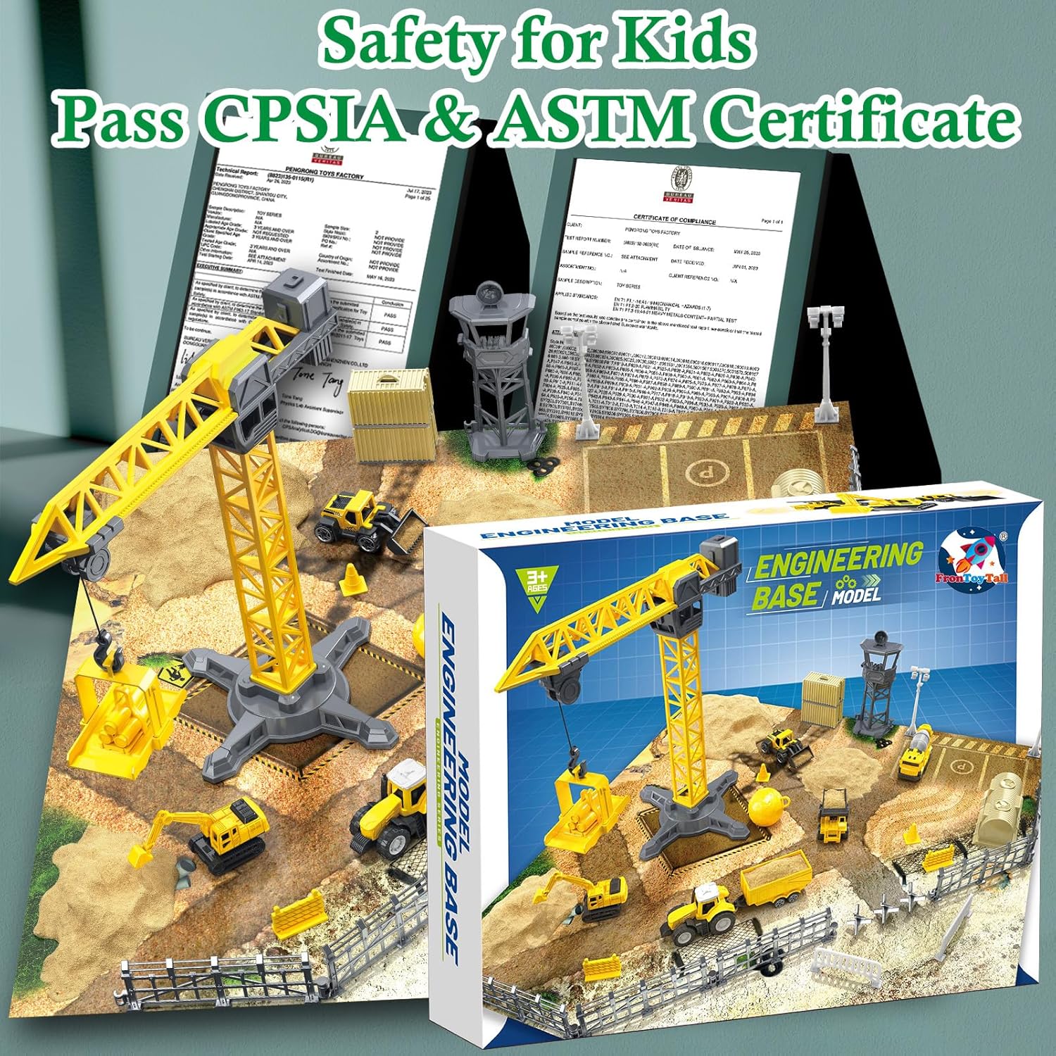 Construction Truck Toys with Sand Playset, Excavator Bulldozer Dump Truck Crane Toy, Construction Site with Play Mat & Accessories, Engineering Theme Gift for Kids Boys Girls Age 3+