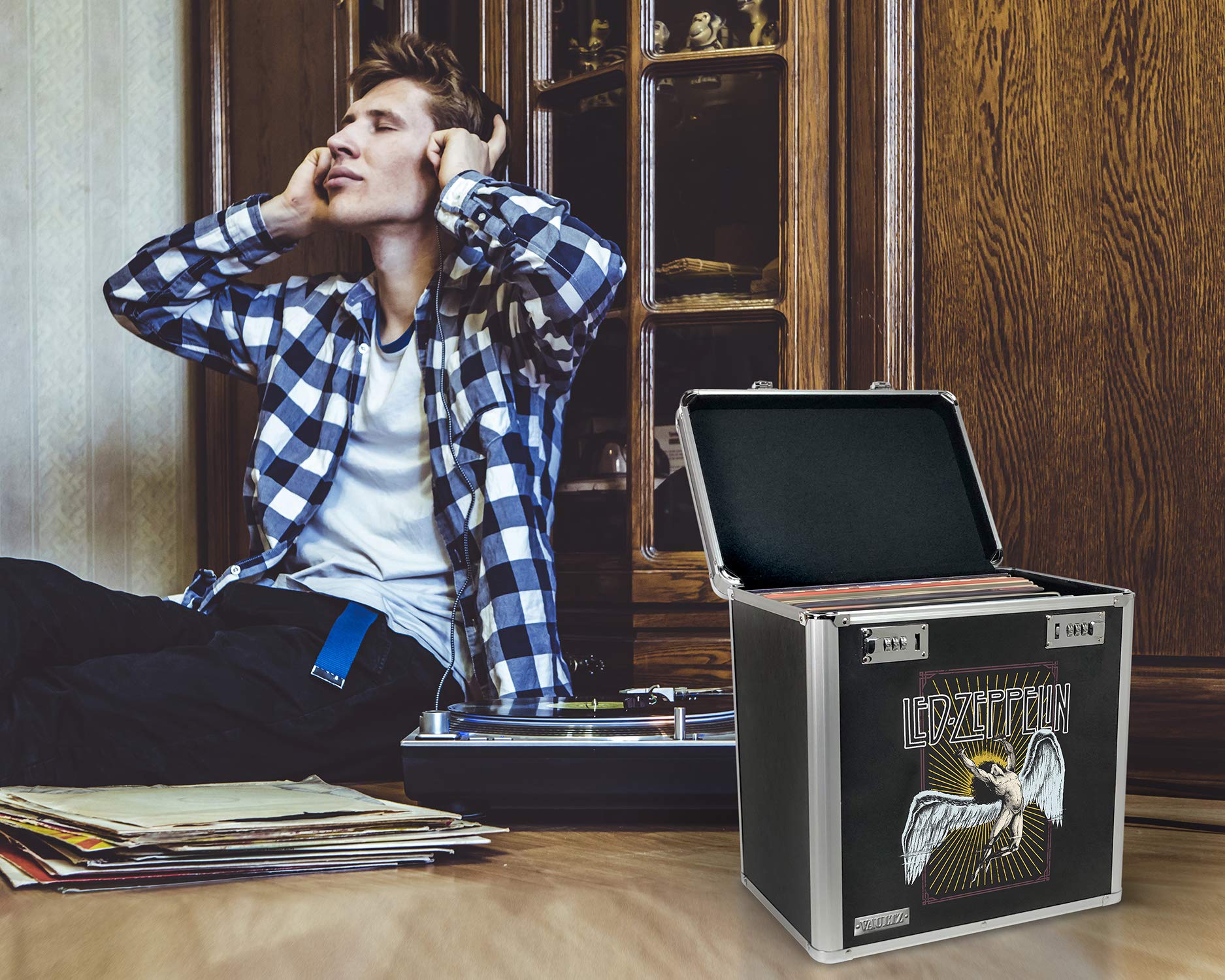 Vaultz - Custodia per dischi in vinile, capacità di 50 record, design a Led Zeppelin