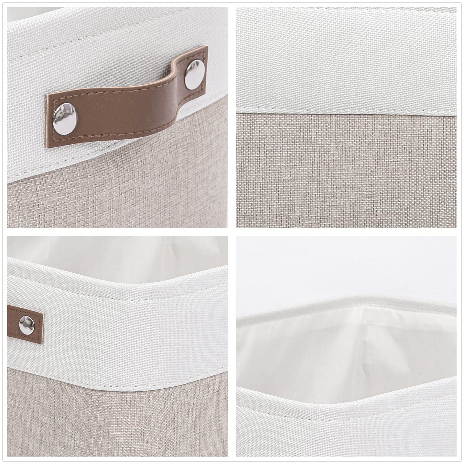 Mangata Juego de 3 Caja de Almacenaje, Cesta de Almacenamiento de Tela Plegable para Ropa, Juguetes, Estanterías, Armarios (Caqui/Blanco, Large)