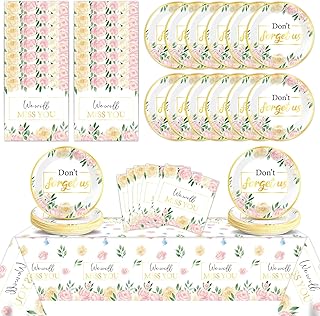 Floral Farewell Party Supplies Serves 24 We Will Miss You Paper Plates Napkins Retirement Decor Don't Forget Us Theme Tablecloth Set Tableware Kit for Goodbye Office Good Luck Going Away Party Favor