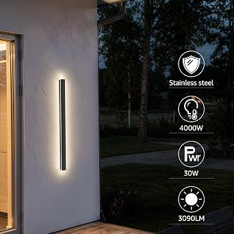 40inch Long Outdoor LED Wall Light 4000K Natural Light 30W Black Porch Light Acrylic Waterproof IP65 Exterior Wall Light Fixture for House Patio Porch Courtyard