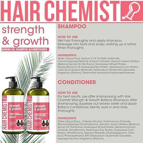 Miniatura 7 de Hair Chemist Strength & Growth Batana Oil - Juego de champú y acondicionador de 33.8 onzas y aceite para el cabello 7.1 onzas (juego de 3 piezas)