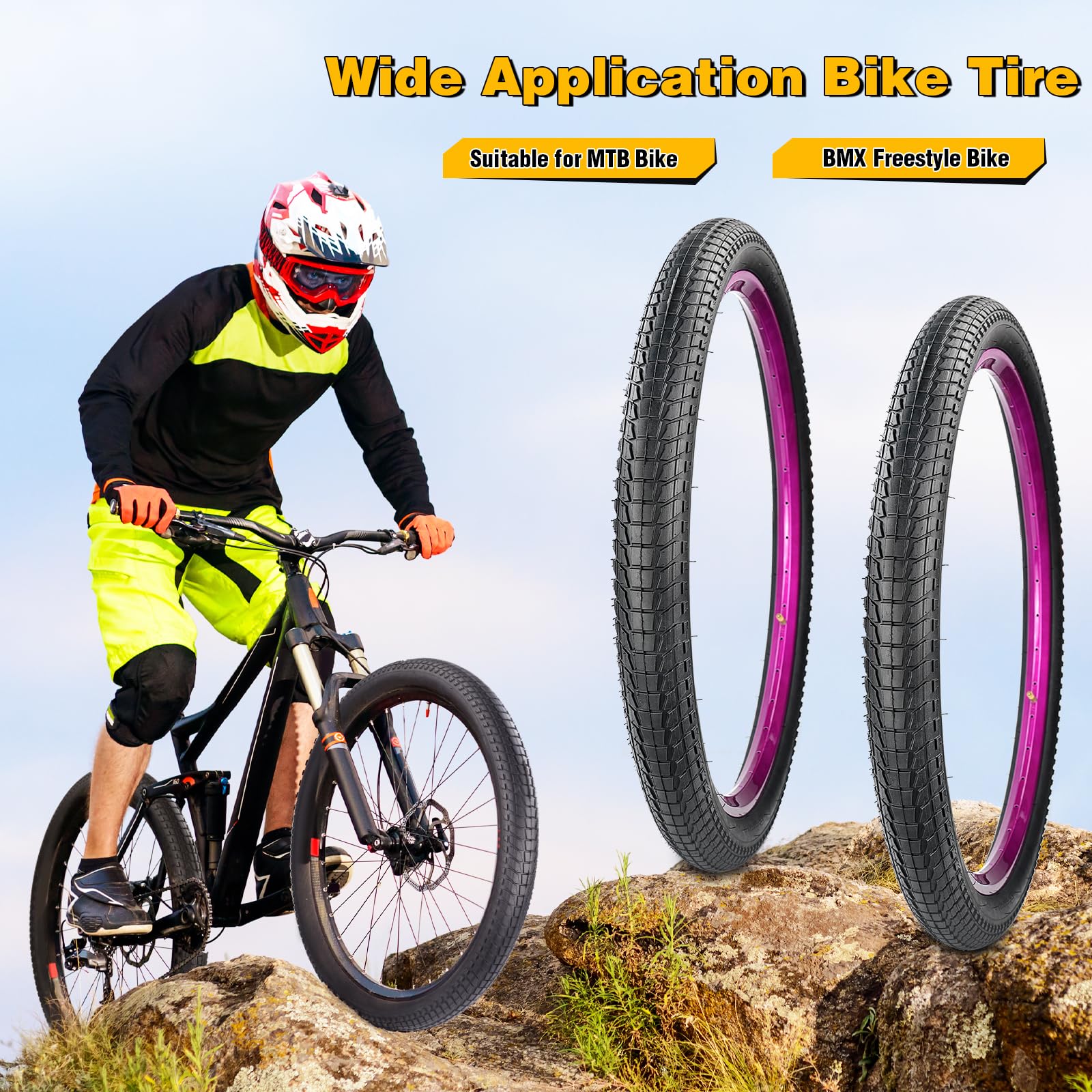 ZUKKA 1/2 Pacco 20 x 2.125/24 x2.25/26x2.25 Pneumatici per bici con camere interne/no Tubi Mountain Bike Pneumatici pieghevoli di ricambio per MTB, bici per bambini, BMX