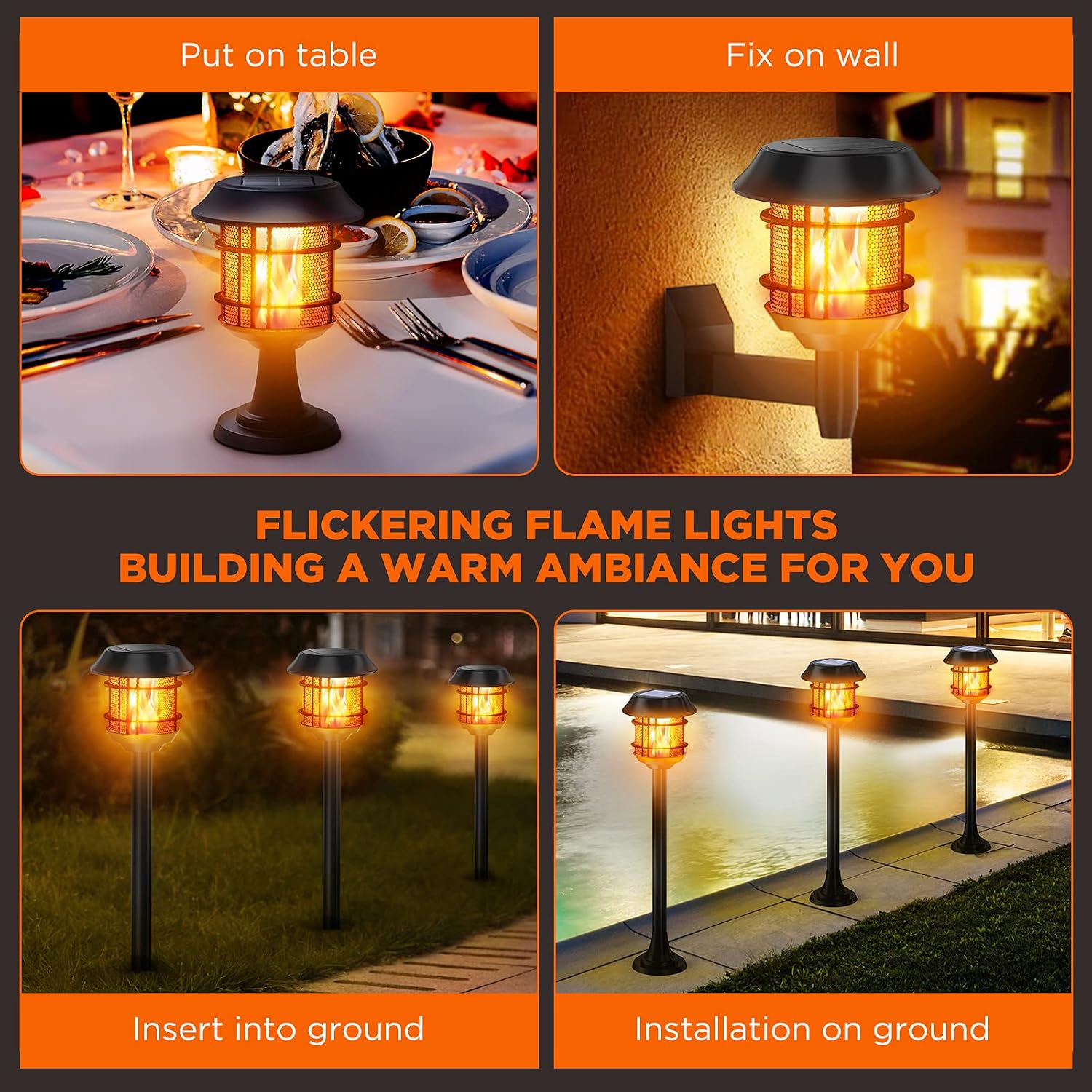 Balhvit 4 Pack Solar Lights Outdoor Decorative, Up to 12 Hrs Long Solar Garden Pathway Lights, Waterproof Solar Torch Lights with Flickering Flame Landscape Lighting Auto On/Off for Patio, Yard, Pool