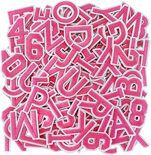 108Pcs Iron on Letter Patches, Numbers 0-9, Letters A-Z Embroidered Applique Patches for Clothes, Hats, Backpacks DIY Accessories - Pink