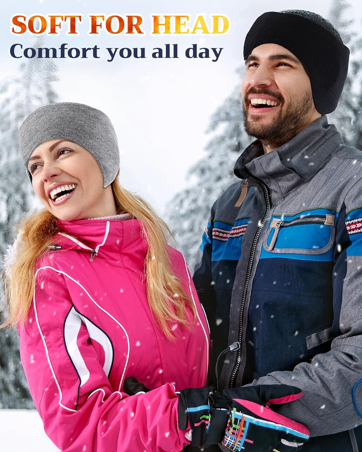 JenPen 2 Pcs Double-layer Men's Ear Muffs for Winter Ear Warmers Headband Knit Fuzzy Lined for Adult Ski Running Cycling - Image 5