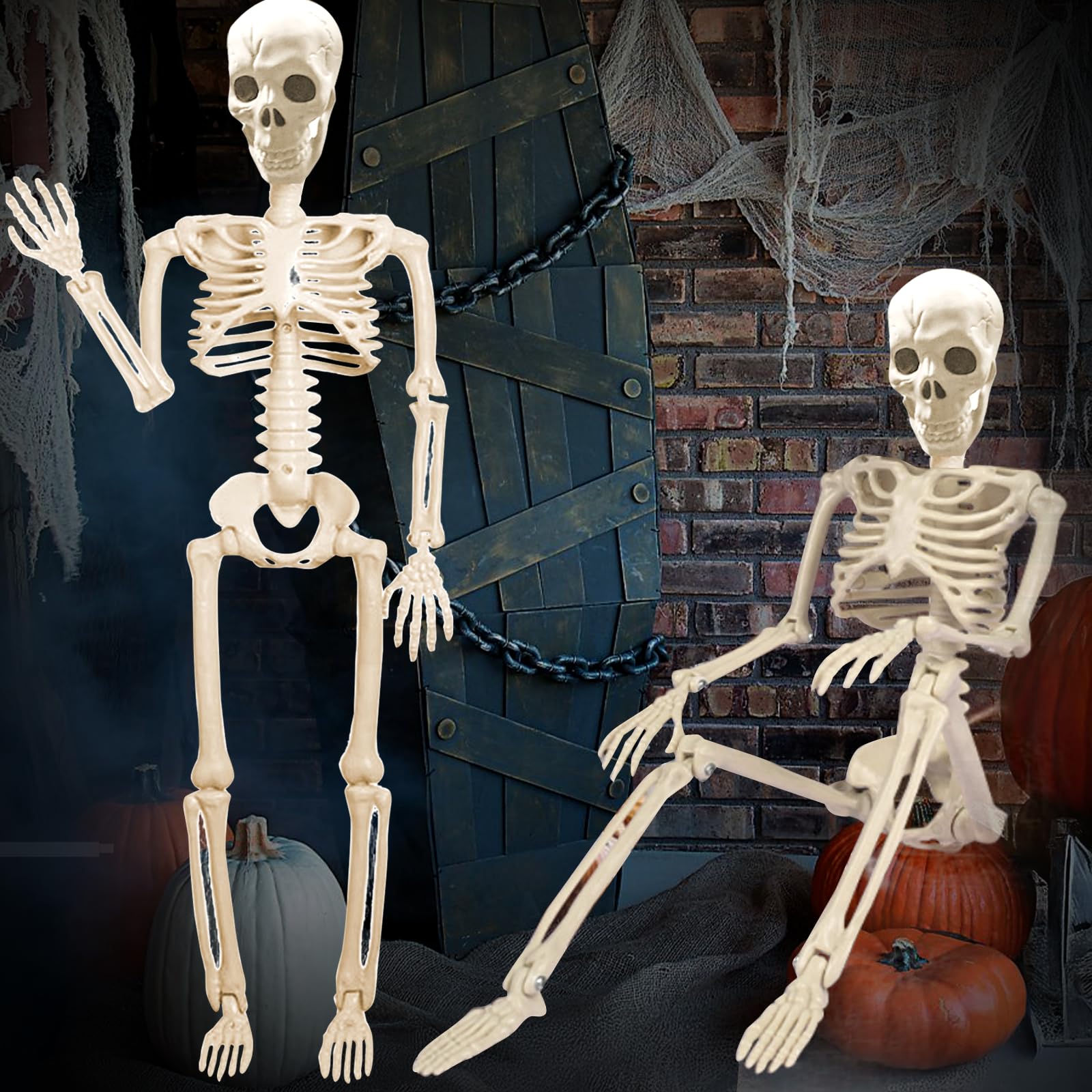 Scheletro snodabile per Halloween, a grandezza naturale, 1,6 m, ossa umane in plastica, con articolazioni snodabili, per decorazione di Halloween (1 pezzo