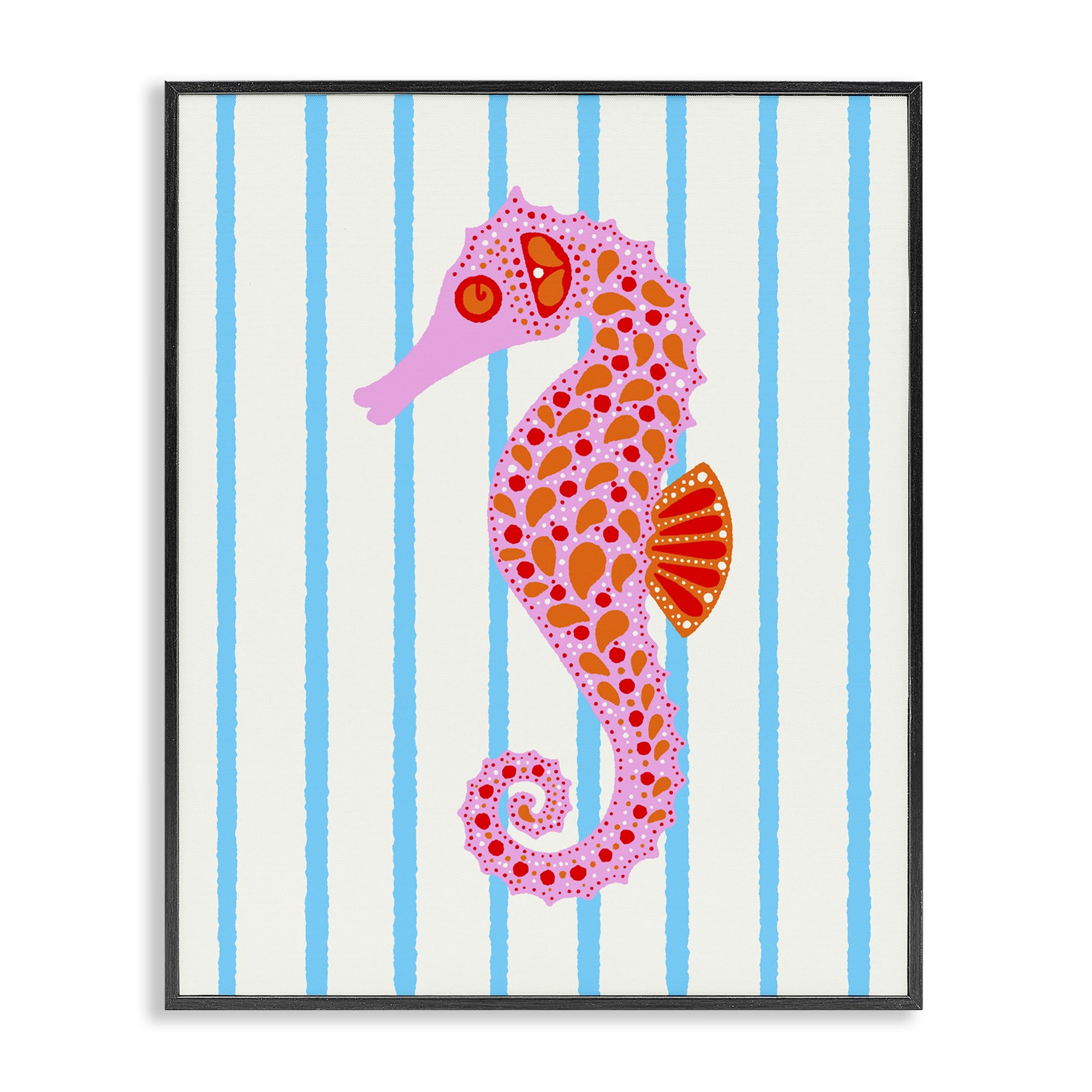 Stupell Industries 'Boho Seahorse on Stripes', Framed Giclee Art, Black, 24 x 30 Inches, Easy to Hang and Sturdy, Made in USA, by Indira Prieto | IndySign