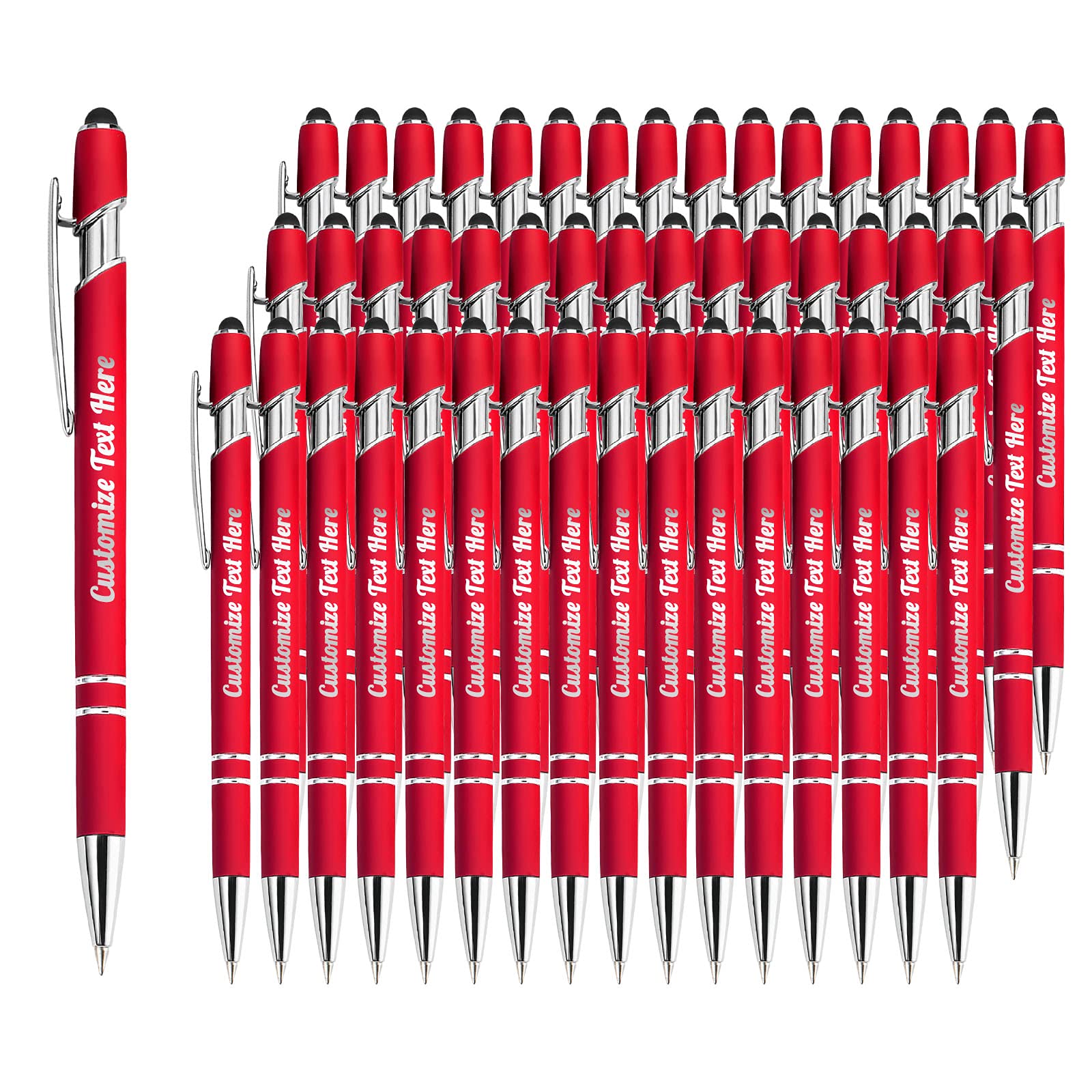 Up to 500 Personalized Pens Bulk 50 Custom Ballpoint Pens with Business Name Message Logo, Customized Engraved Pens with Stylus for Birthdays