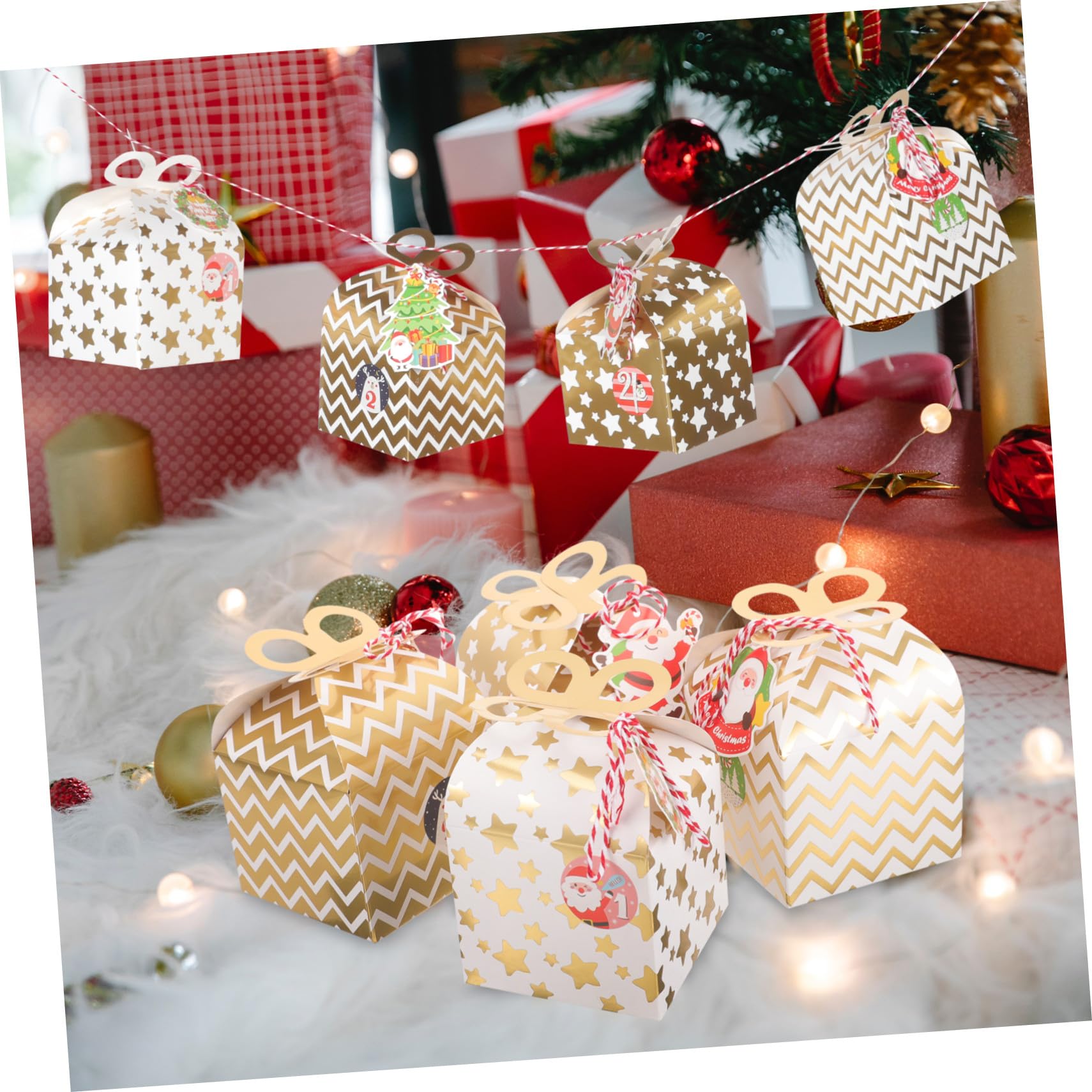 Anneome 24 Piezas Cajas de Regalo de Papel para Navidad con Diseño Festivo de Cajas Portátiles para Dulces Galletas y Chocolates para Fiesta y Decoración Navideña