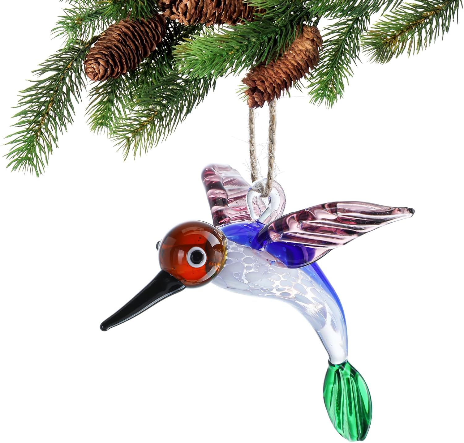 Hummingbird Ornament Glass Hanging for Window Handmade Decorative Hanging Christmas Ornaments Blown Glass Hummingbird Figurine for Xmas Tree Decor,no Matter for Indoor or Outdoor Decor